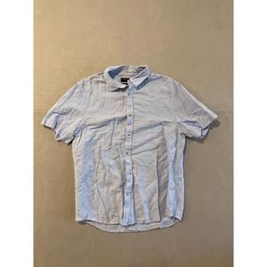 Banana Republic Button Up Shirt Men Large Blue Short Sleeve Linen Blend Slim Fit